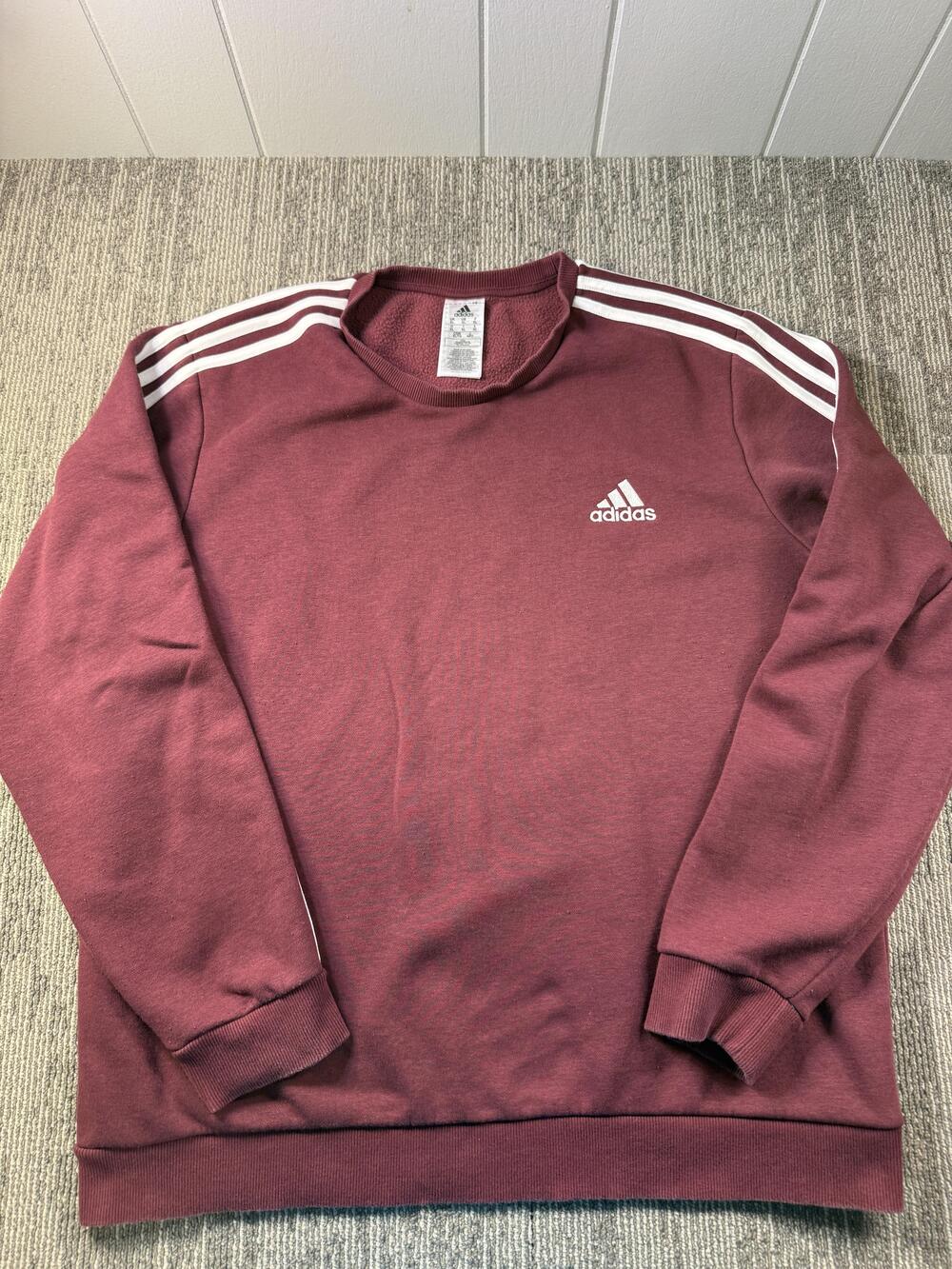 Adidas Sweatshirt Mens XL Red Crew Neck Fleece Pullover 3 Stripes Logo Athletic